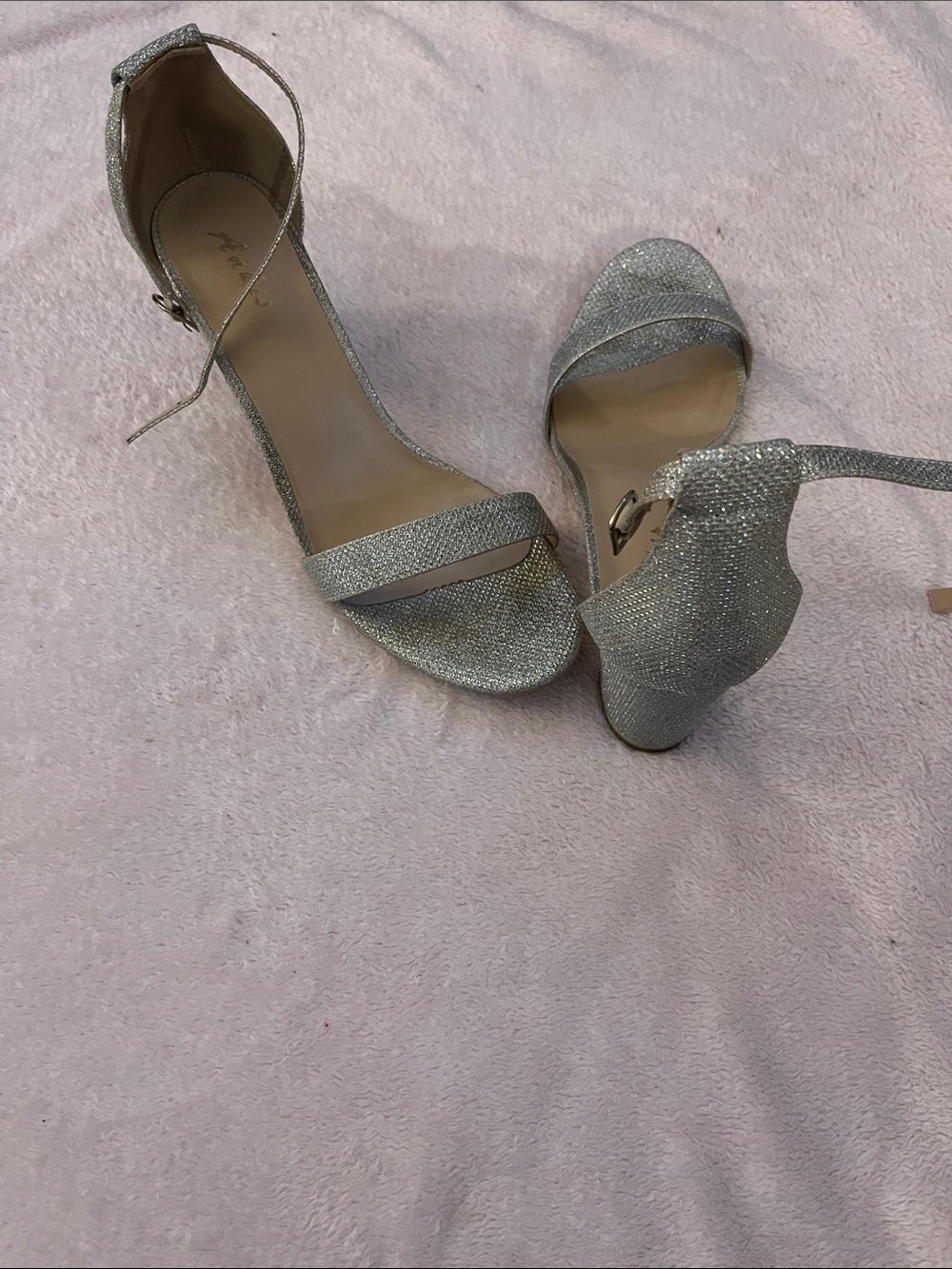 Glitter Ankle-Strap Open-Toe Heels - Silver